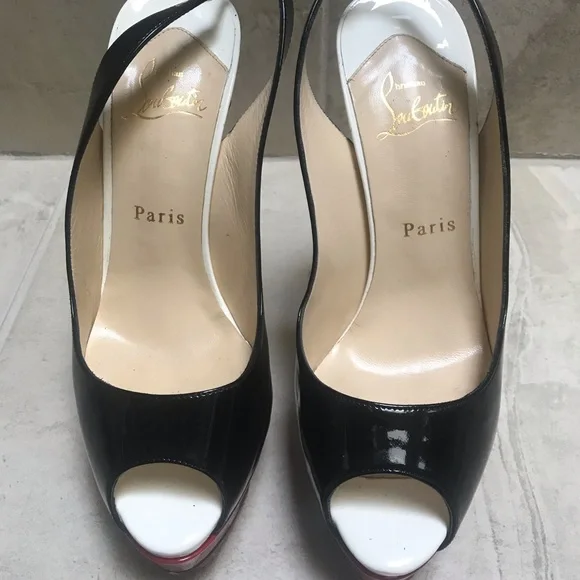 Lot of 2 pair sz 38 CHRISTIAN LOUBOUTIN Lady Peep Slings. - Picture 6 of 9